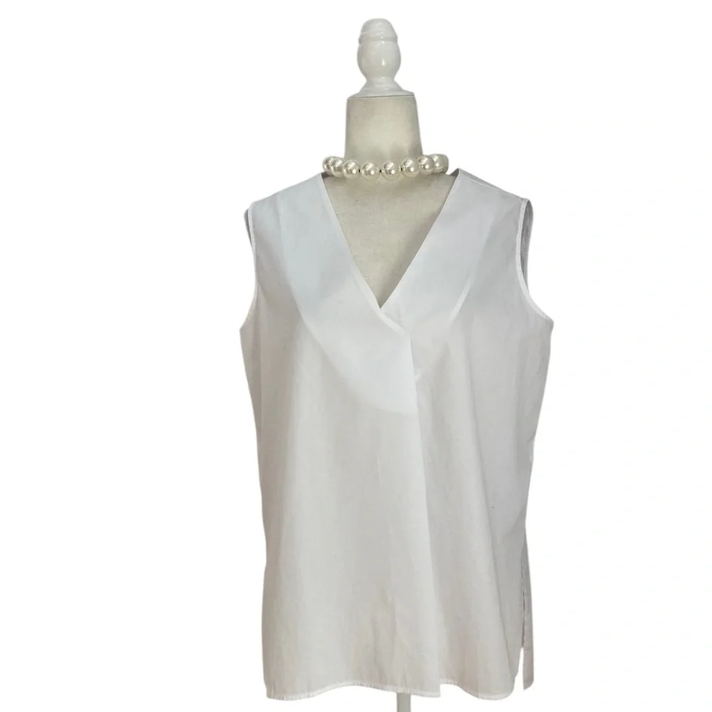 Harshman Aria Tank Sleeveless White Blouse VNack Sleeveless Top Cotton NWOT - Picture 2 of 12